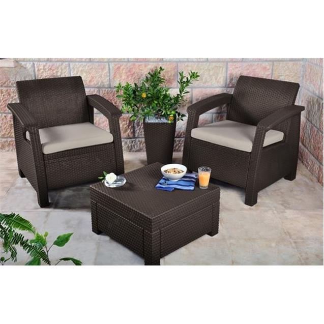 SET SILLONES KETER BALCONY EXTERIOR C/MESA MARRON (2+1)