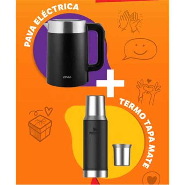 COMBO TERMO STANLEY CLASSIC 800 NEGRO (18799) + PAVA ELECT ATMA NEGRA (18630)