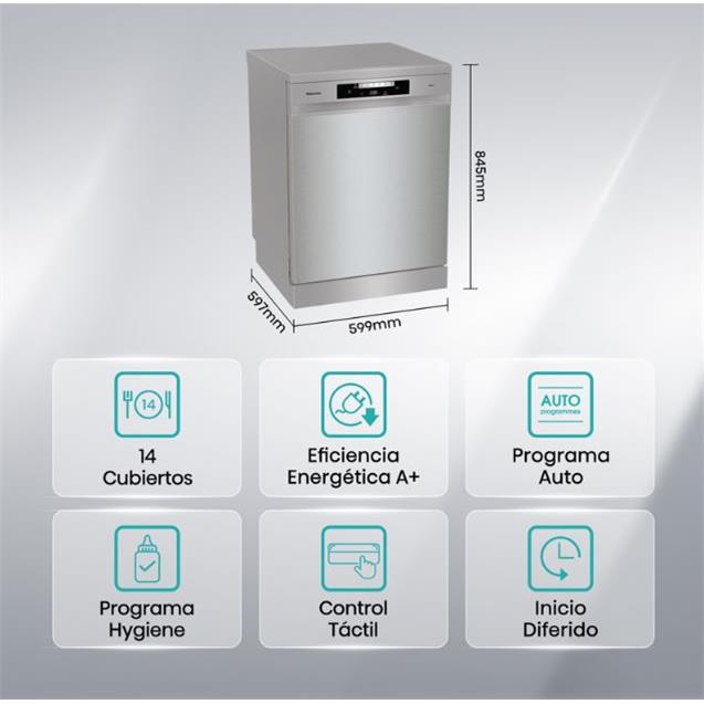 Lavavajillas Hisense 14 Cubiertos Inox (HS642D90X)