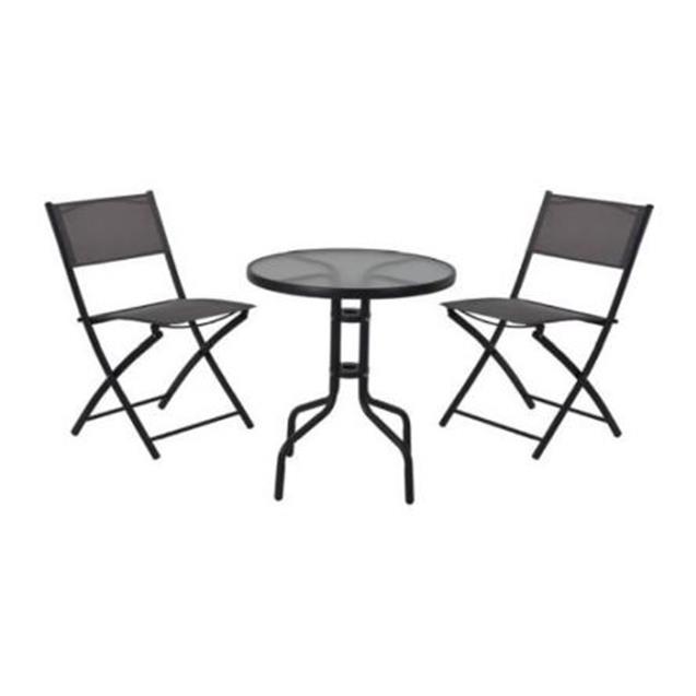 Set Mesa + 2 Sillas Plegables Crystal Rock Metal Negra 60 Cm Top Glass