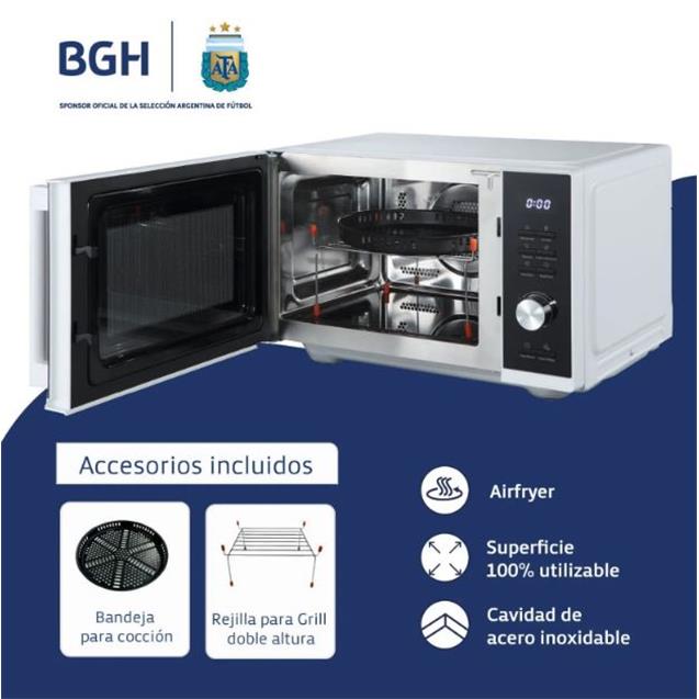 Microondas C/Airfryer Grill Bgh Flat Cook 25 Lts Blanco (B325DFB24)
