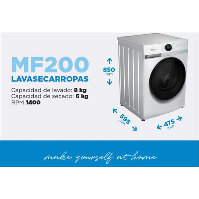 Lavasecarropas Midea 8/6kg Inverter Wi-Fi Blanco (MF200D80WB/W)