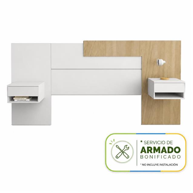 Respaldo Tables Big Minimal C/Mesa De Luz Flotantes Para Box De 1,40m Y 1,60m Olmo / Everest (6446)