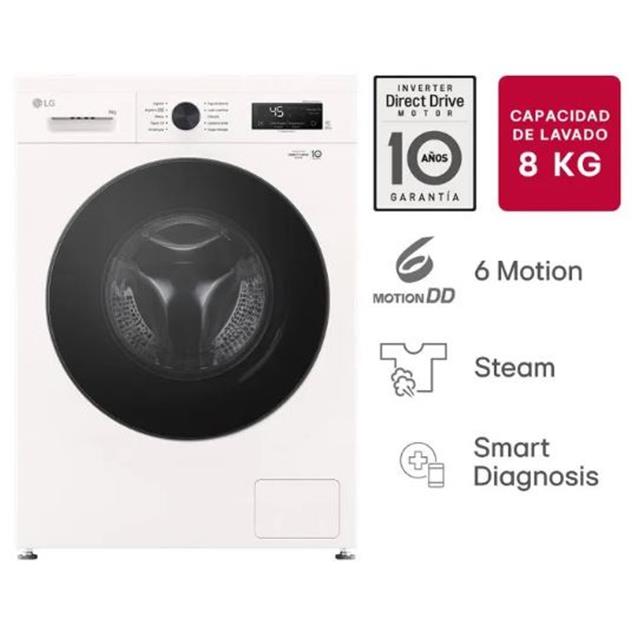 Lavarropas LG Inverter Direct Drive C/F 8kg 1200 Rpm Blanco (WM80GW)