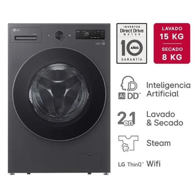 Lavasecarropas LG Inverter Direct Drive 15/8kg Gris (WD15EGNTSPG)