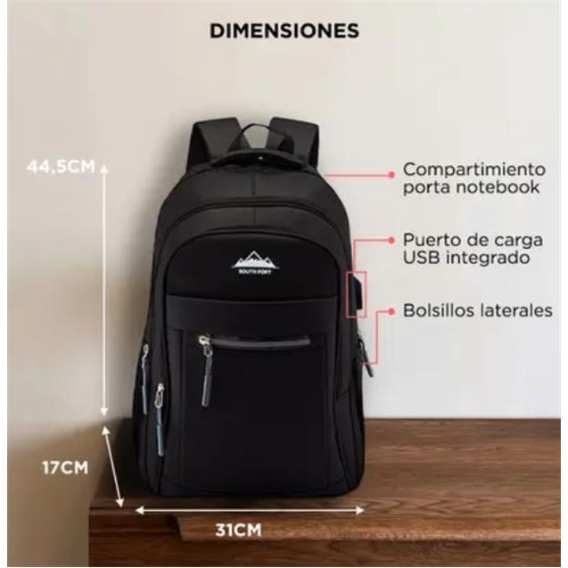 Mochila Gadnic South Port c/Usb Black (MOCH0561)