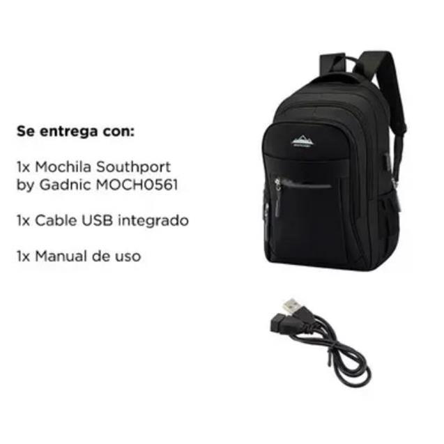 Mochila Gadnic South Port c/Usb Black (MOCH0561)