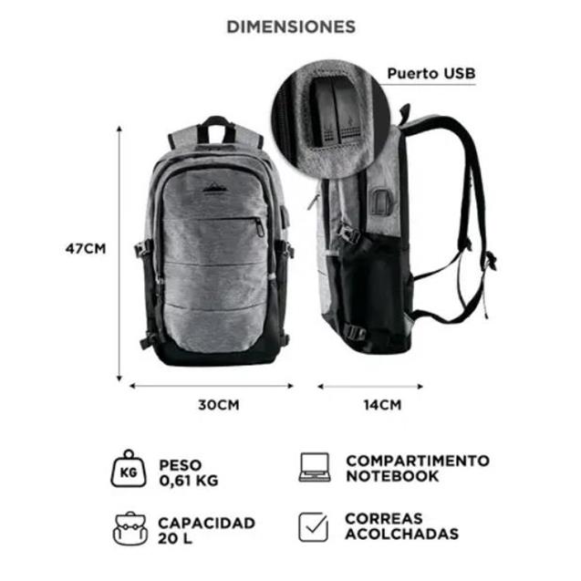Mochila Gadnic South Port Pro Portanotebook C/ Usb Gris (MOCH0563)