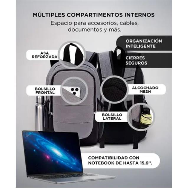 Mochila Gadnic South Port Pro Portanotebook C/ Usb Gris (MOCH0563)