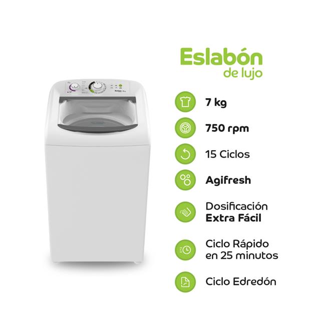 Lavarropas Eslabon de Lujo Carga Frontal Automático 7 Kg 750 RPM Blanco (EWH07BB)