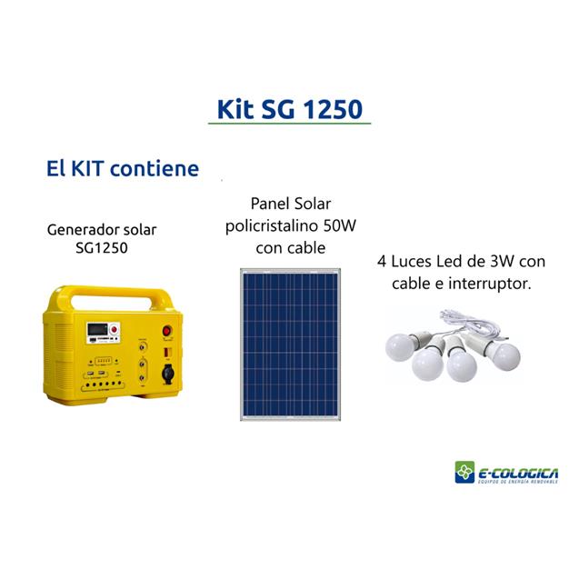 Kit E-Cologica Generador Solar + Panel Solar + 6 Luces Led De 3w (SG1250)