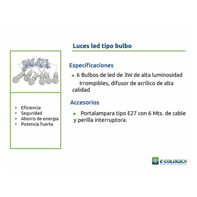 Kit E-Cologica Generador Solar + Panel Solar + 6 Luces Led De 3w (SG1250)
