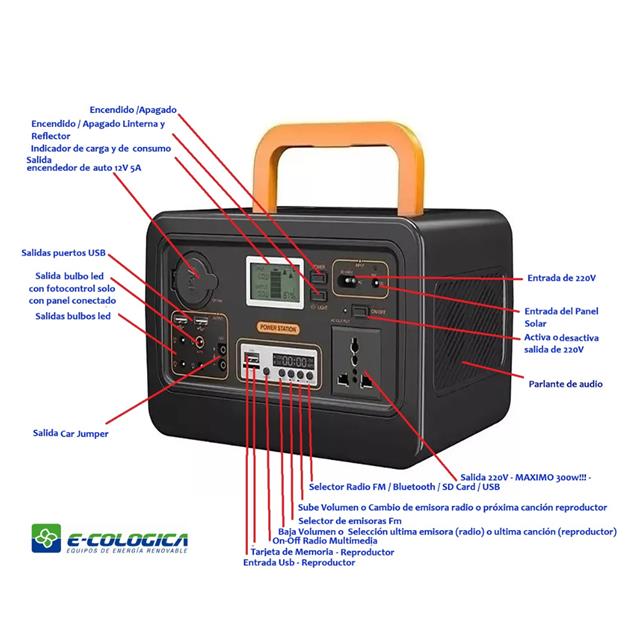 Generador E-Cologica Solar + Panel Solar Portátil Con Accesorios (SE12)
