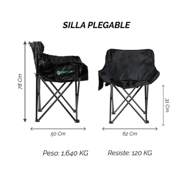 Silla Camping Origami Plegable Tranca Style Negra Acero
