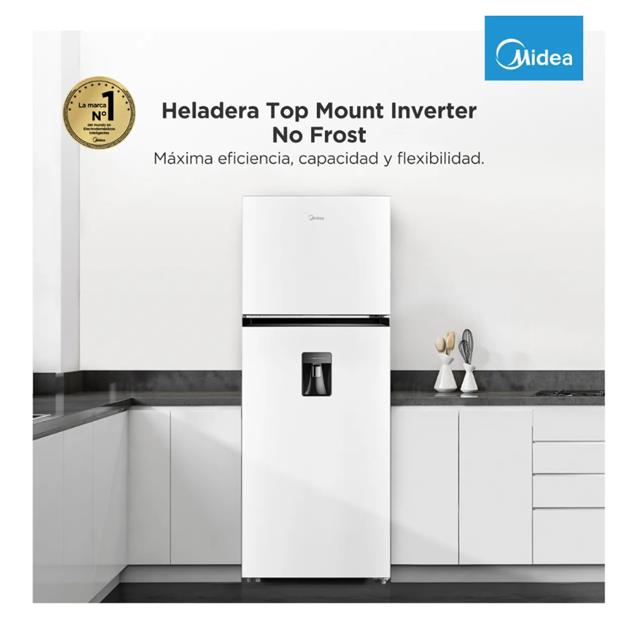 Heladera Midea Top Mount No Frost Inverter con freezer 412L Blanco (MDRT580)