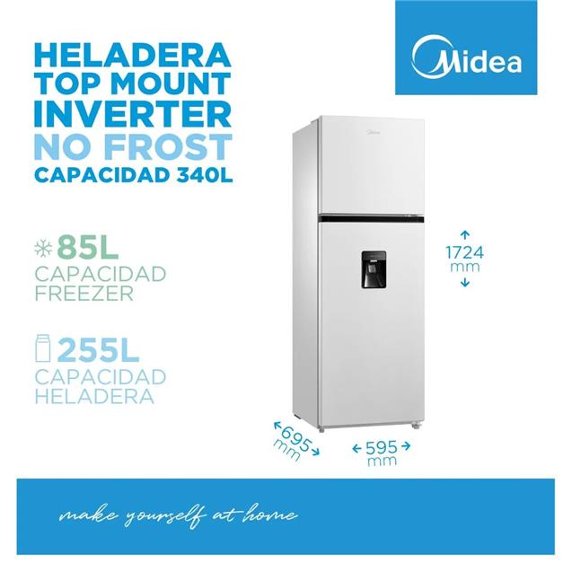 Heladera Midea No Frost Inverter 340 Lts C/Dispenser Blanco  (Mdrt489)