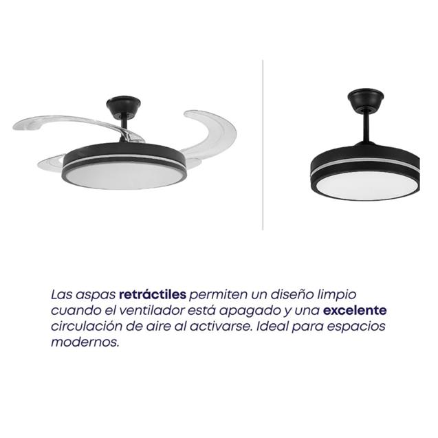 Ventilador De Techo Abon Garden Zentra Retráctil Negro negro C/ Aspas Transparentes (AGZ42300NE)