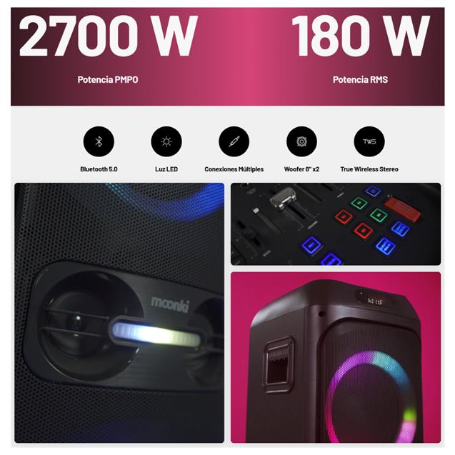 Torre De Sonido Moonki Sound Mw-T280 - 2x8" - 2700w/180w