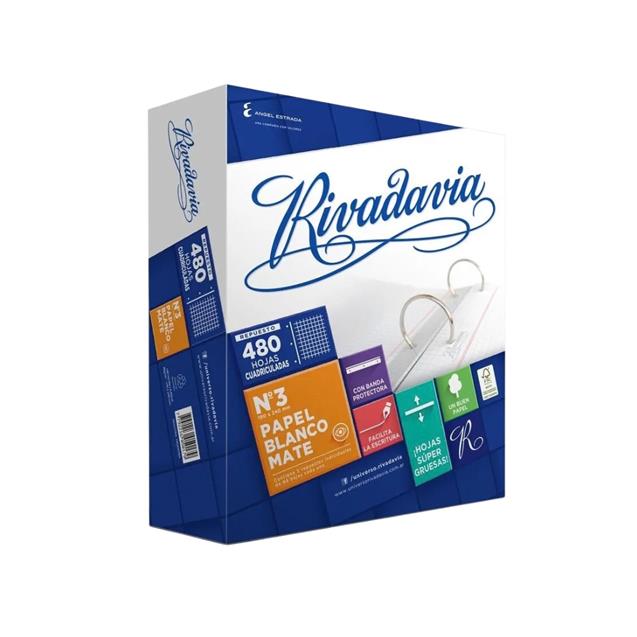 Repuesto Rivadavia Cuadriculado c/Banda x 480 Hojas