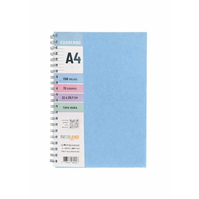 Cuaderno Espiral Paperland A4 Cuadriculado Celeste X 150 Hojas