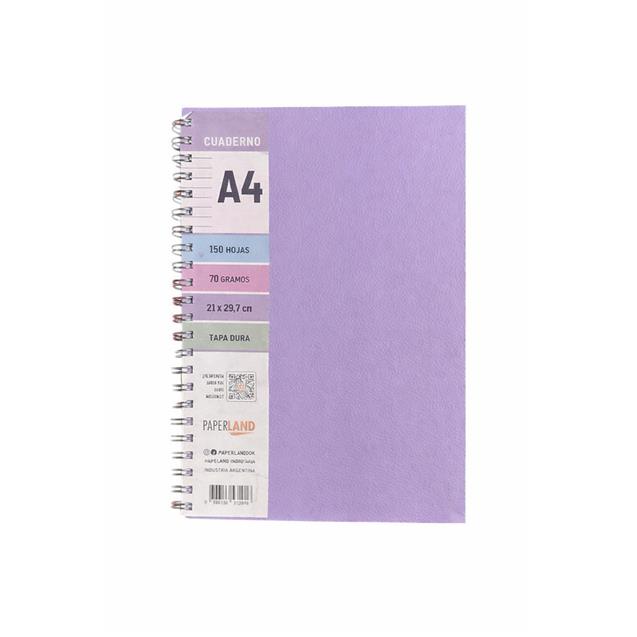 Cuaderno Espiral Paperland A4 Cuadriculado Lila x 150 Hojas