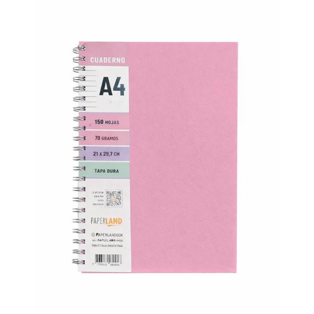 Cuaderno Espiral Paperland A4 Rayado Rosa x 150 Hojas