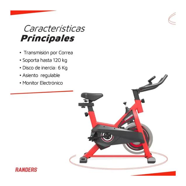 Bici Fija Randers Spinnig 120kg Rojo (ARG845SP)