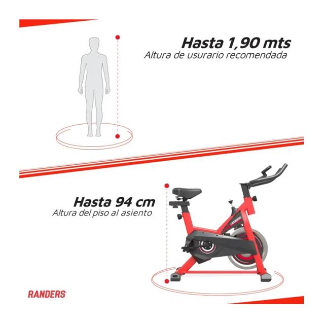 Bici Fija Randers Spinnig 120kg Rojo (ARG845SP)