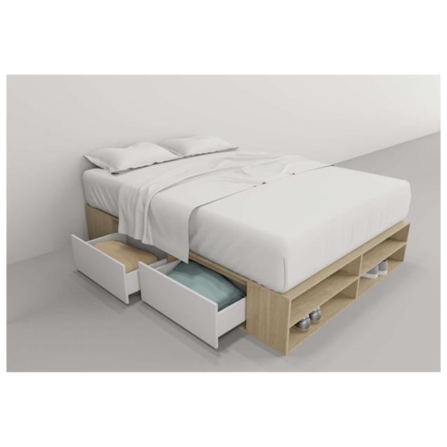 Box De Cama Tables Minimal 1,40 Mtrs  4 Cajones/Estantes Olmo/ Everest (6442)