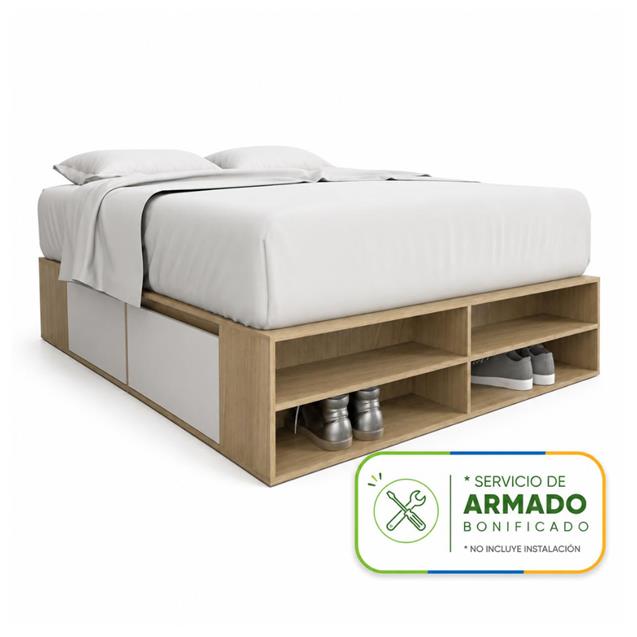 Box De Cama Tables Minimal 1,40 Mtrs  4 Cajones/Estantes Olmo/ Everest (6442)