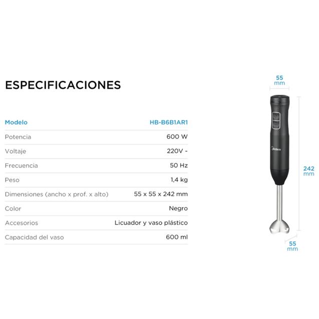 Mixer Midea 600w Negro (B6B1AR1)