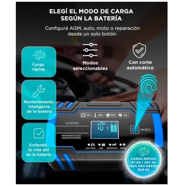 Cargador De Batería Gadnic Automático 12v / 24v (AV000410)