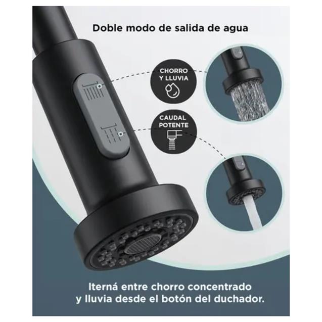 Grifería Monocomando Gadnic Flexible Doble Salida Para Cocina Negro (GRIFI023)