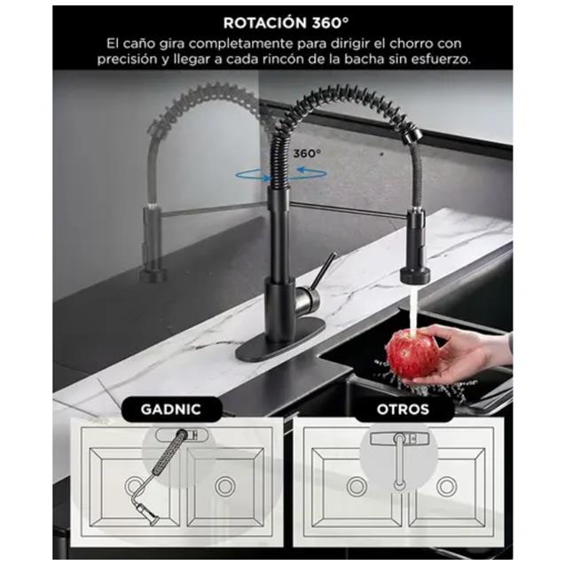 Grifería Monocomando Gadnic Flexible Doble Salida Para Cocina Negro (GRIFI023)
