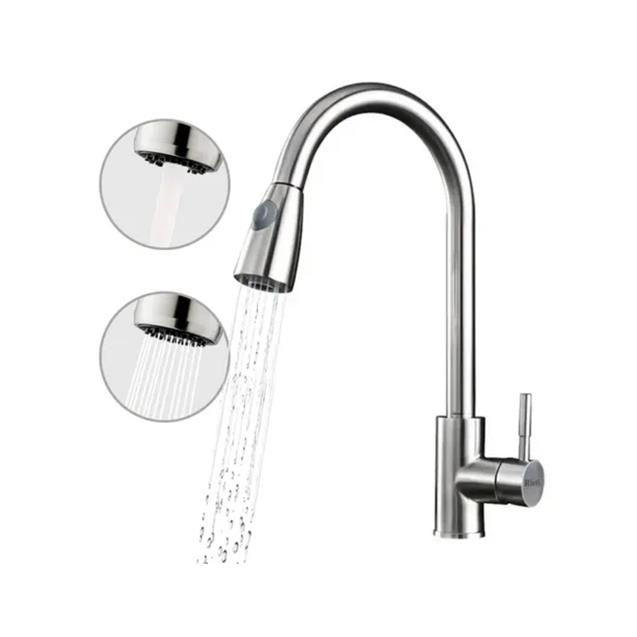 Grifería Monocomando Gadnic Extraíble Doble Salida Para Cocina Acero Inox (GRIFI029)