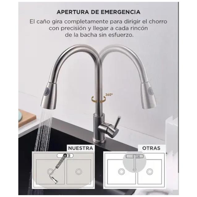 Grifería Monocomando Gadnic Extraíble Doble Salida Para Cocina Acero Inox (GRIFI029)