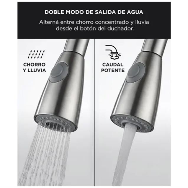 Grifería Monocomando Gadnic Extraíble Doble Salida Para Cocina Acero Inox (GRIFI029)