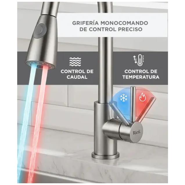 Grifería Monocomando Gadnic Extraíble Doble Salida Para Cocina Acero Inox (GRIFI029)