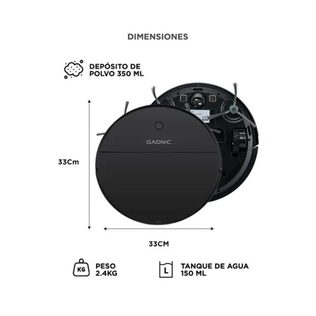 Aspiradora Gadnic Robot 3 Modos Trapeadora C/Agua Wi-Fi App 120 Min (ROB00507)