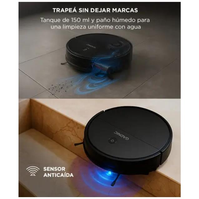 Aspiradora Gadnic Robot 3 Modos Trapeadora C/Agua Wi-Fi App 120 Min (ROB00507)