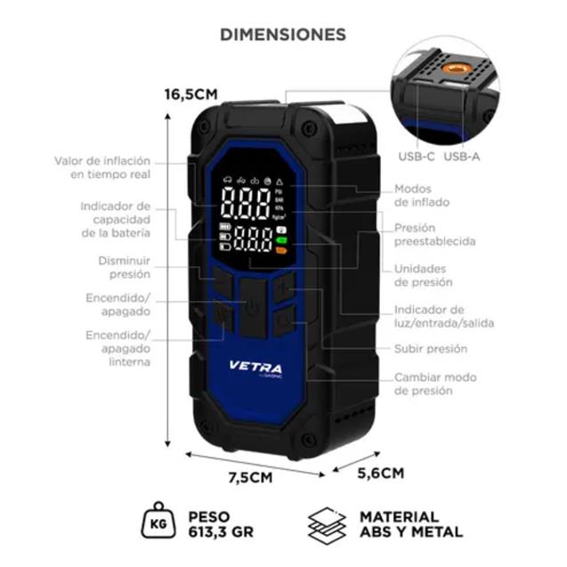 Arrancador Batería + Inflador Gadnic Av000420 12v -150psi (8000MAH)