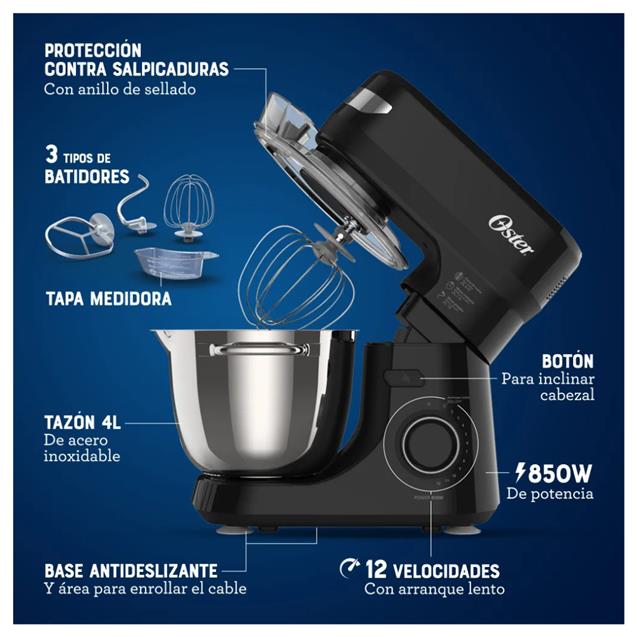 Batidora De Pie Oster 850w 4Lts Negro (FPSTSMPL2B)