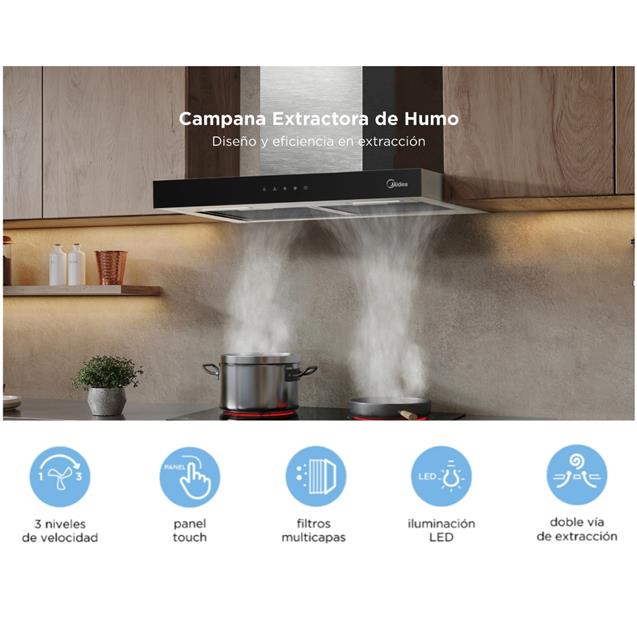 Campana Midea 60cm Luz Led/Touch Inox (RHDN60XAR1)