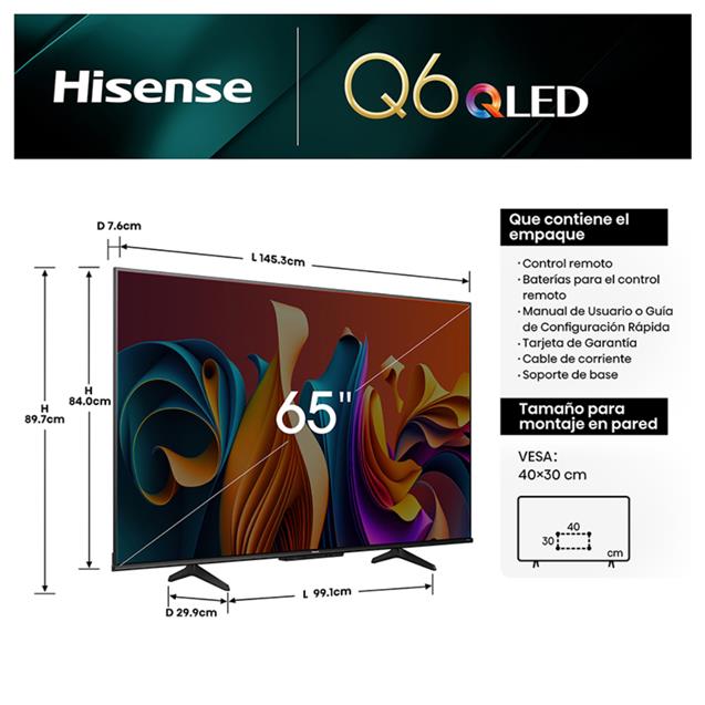 Smart Tv Qled Hisense 65" 4K/UHD Google-TV (65Q6N)