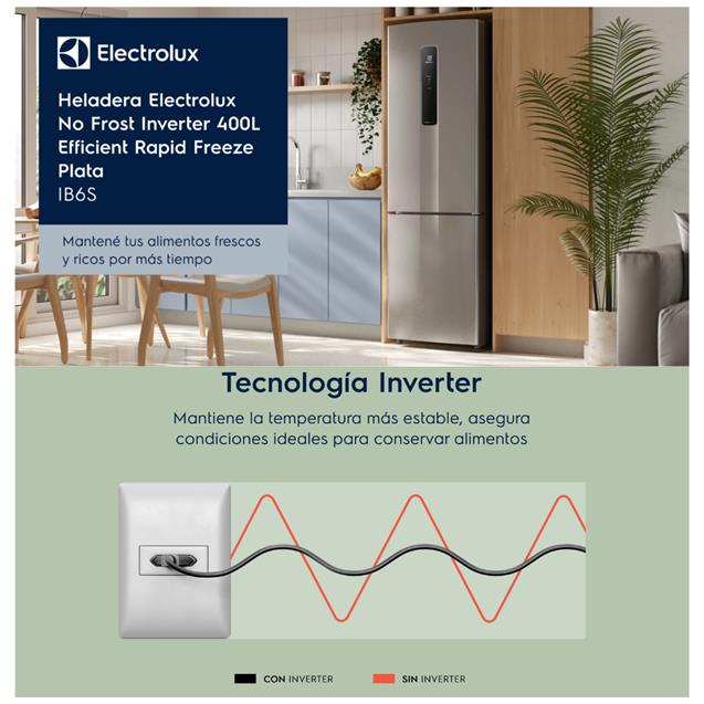Heladera Electrolux Bottom Freezer No Frost Inverter Con Freezer 429L Inox (IB6S)