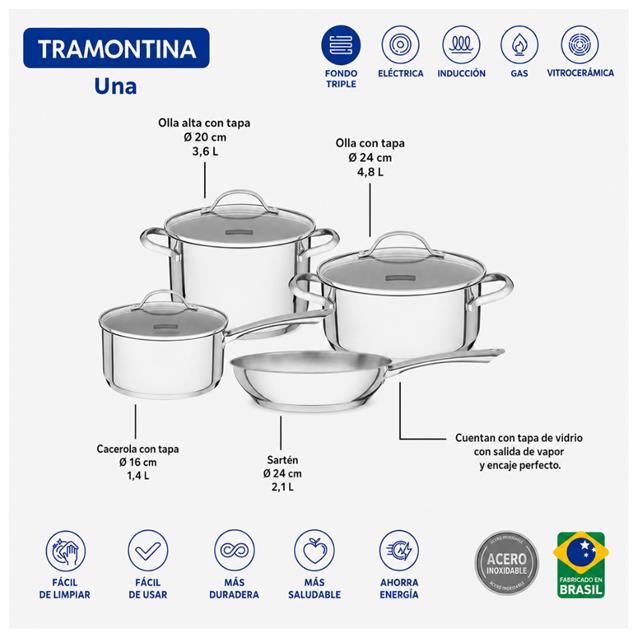 Set Tramontina UNA 4 pz Acero Inox (65280-310)