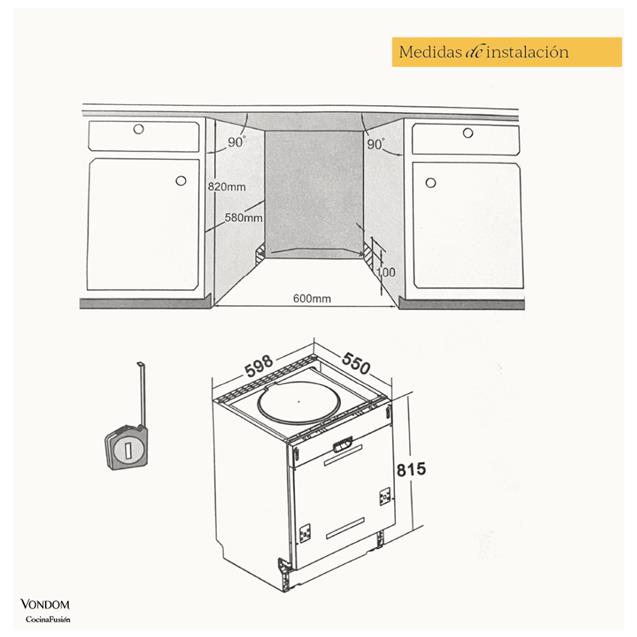 Lavavajillas Panelable Vondom 14 cubiertos 60 Cm (LVJ14P)