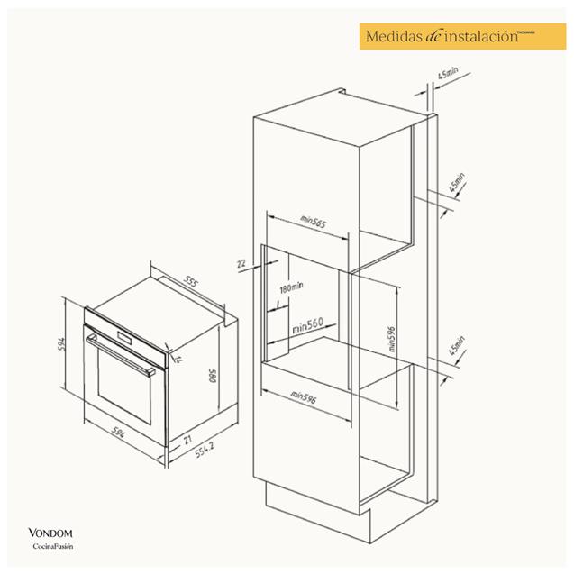 Horno Eléctrico Empotrable Pirolítico con Air Fry Vondom 60 Cm  (TNC60MIBS)