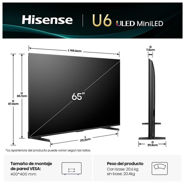 Smart TV ULED Mini LED Hisense 65" 4K UHD Google TV (9165U6QV)