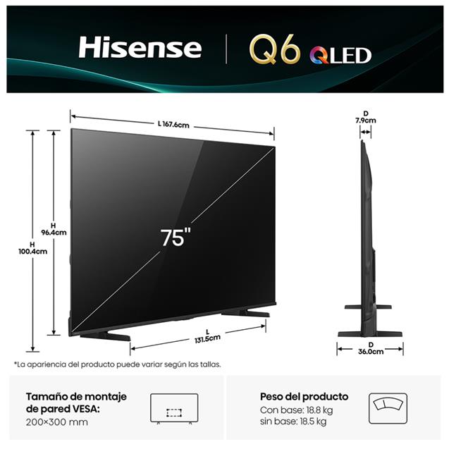 Smart TV QLED Hisense 75" 4K VIDAA (9175Q6QV)